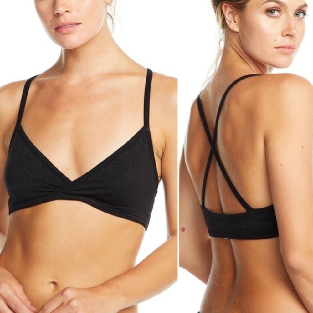 Chaser Cross back Black Glitter Bralette, size M NWT
